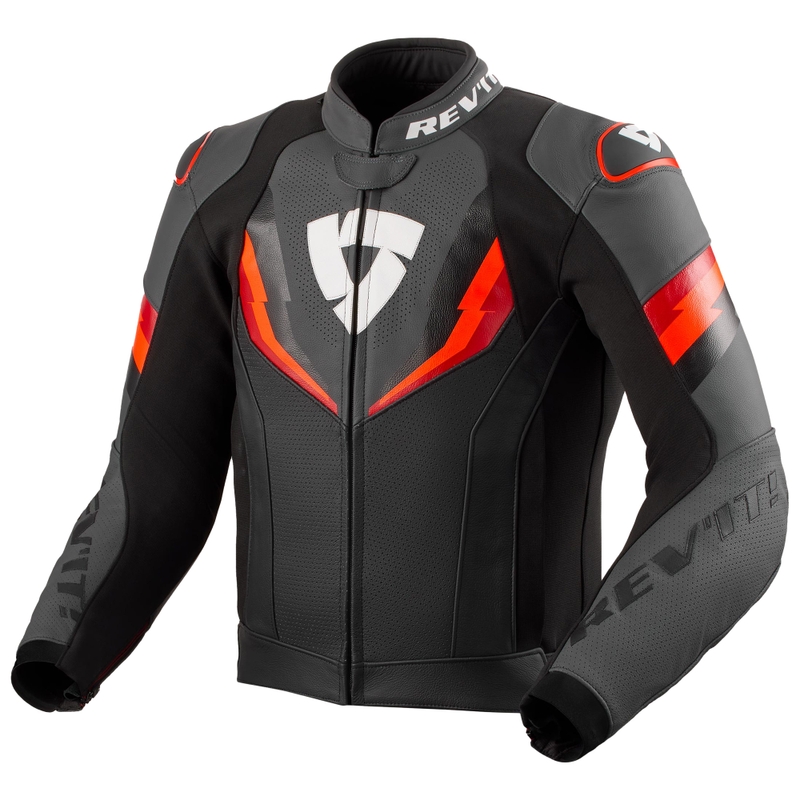Kurtka motocyklowa skórzana Revit Quantum 3 w kolorze czarno-fluo czerwonym