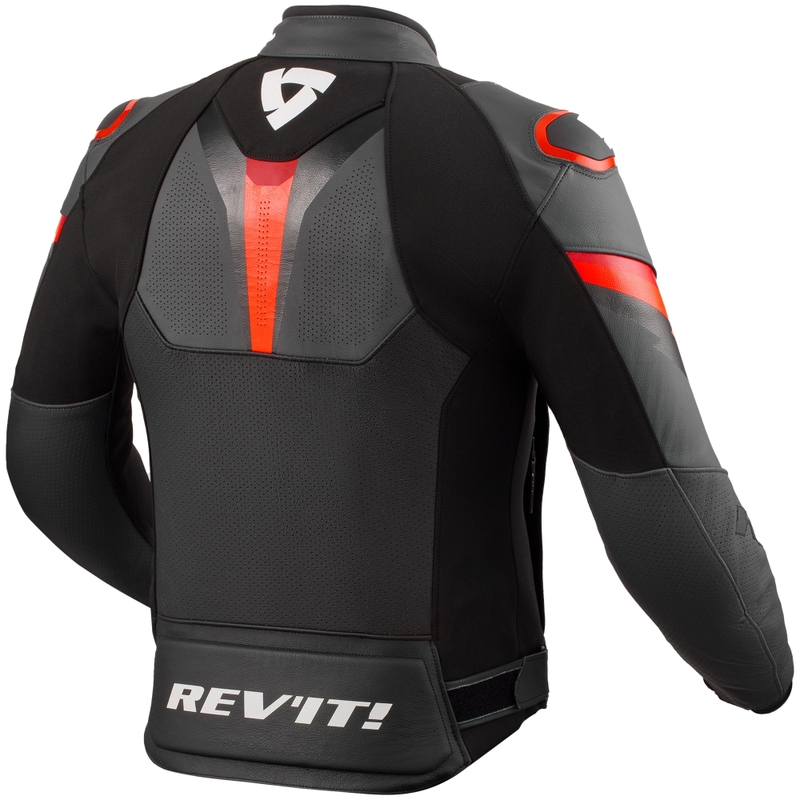 Kurtka motocyklowa skórzana Revit Quantum 3 w kolorze czarno-fluo czerwonym