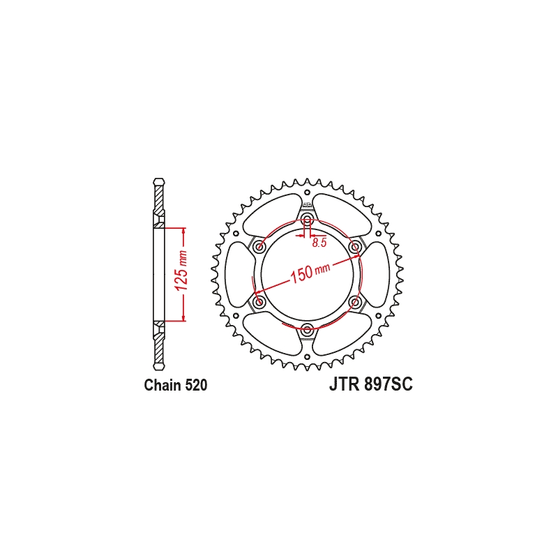 Rear sprocket JT 43T, 520 Self Cleaning Lightweight