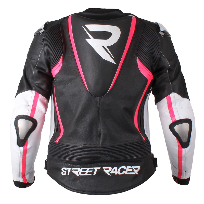 Damska kurtka motocyklowa Street Racer Adrianne czarno-biało-fluo różowa wyprzedaż