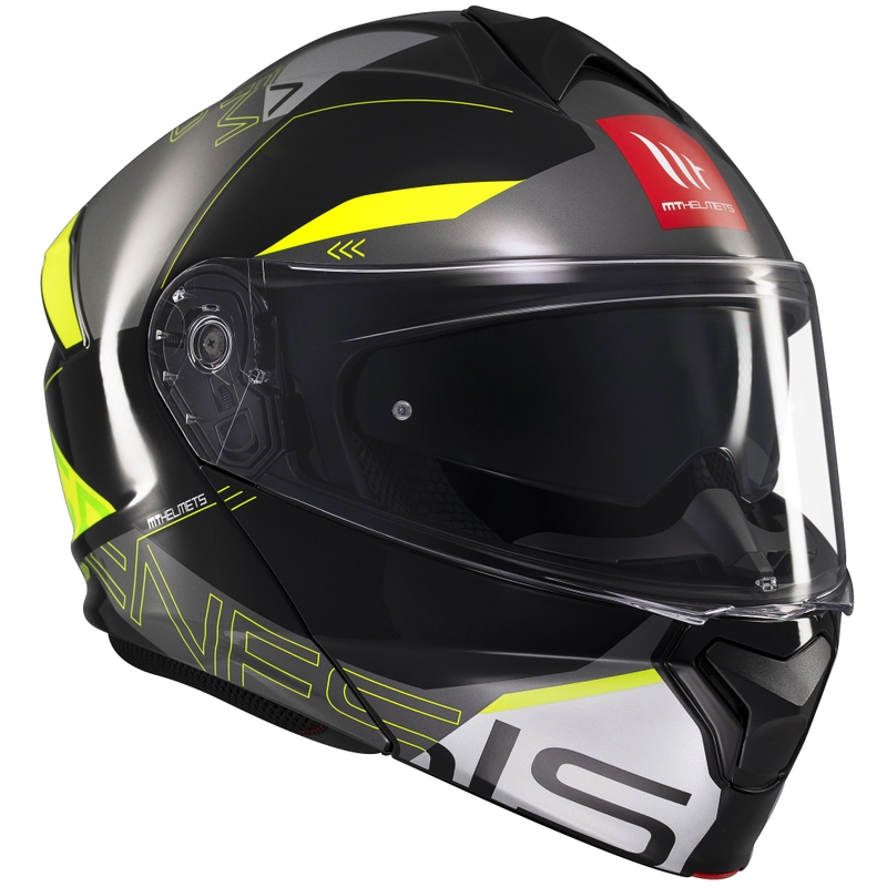 Kask motocyklowy składany MT Genesis SV Atempo w kolorze czarno-szaro-fluo żółtym