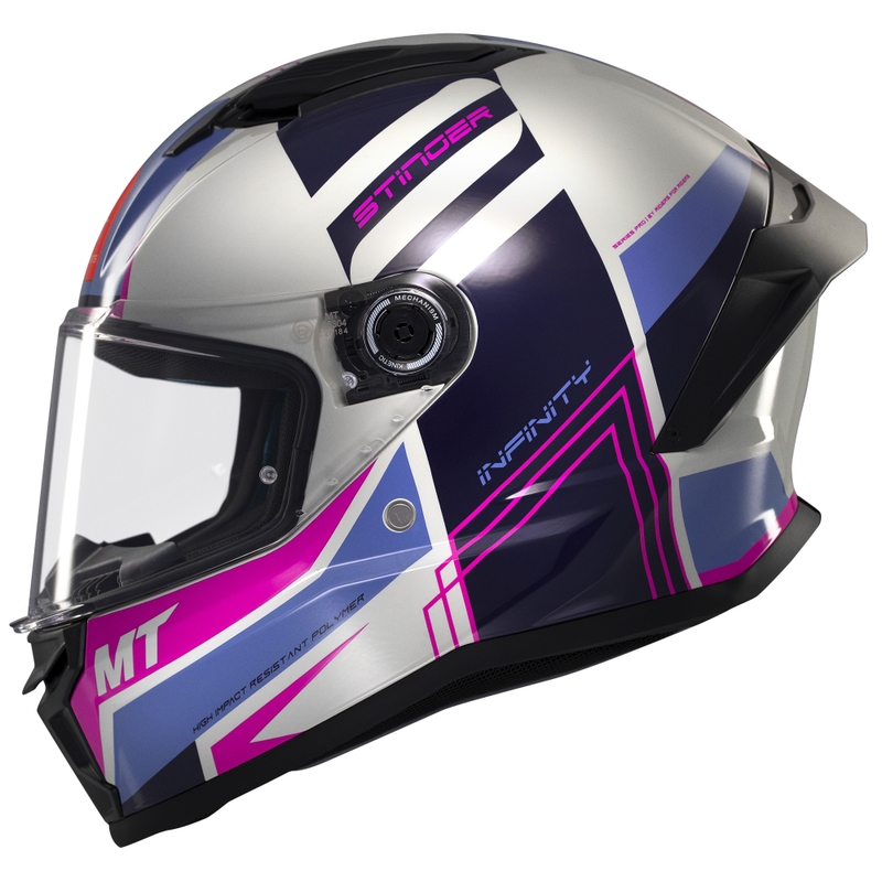 Kask motocyklowy integralny MT Stinger 2 Tron szaro-fioletowo-różowy