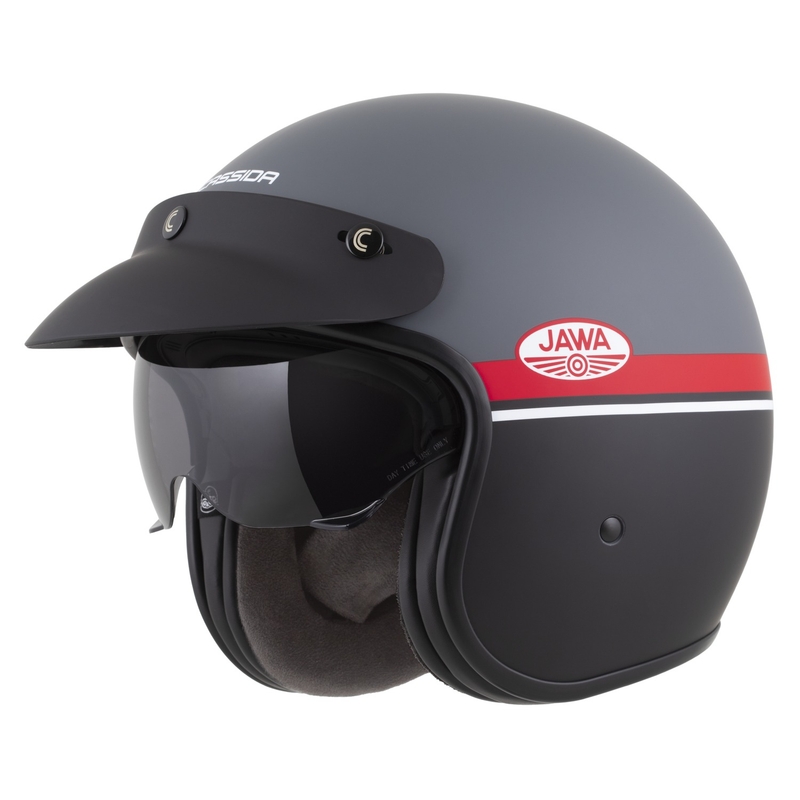 Kask motocyklowy otwarty Cassida Oxygen 2.0 Jawa OHC matowy szaro-czerwono-czarno-biały