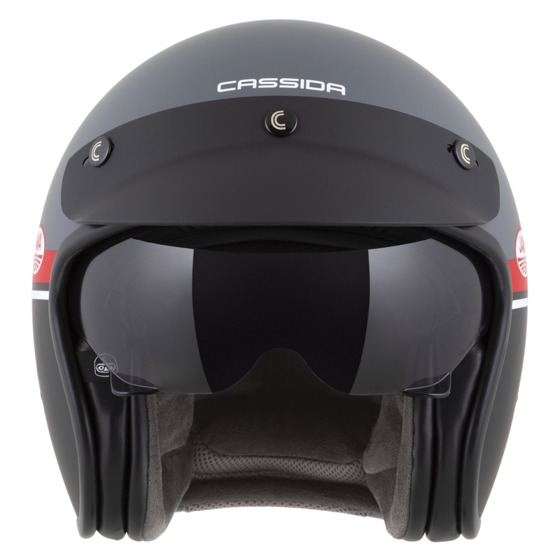 Kask motocyklowy otwarty Cassida Oxygen 2.0 Jawa OHC matowy szaro-czerwono-czarno-biały