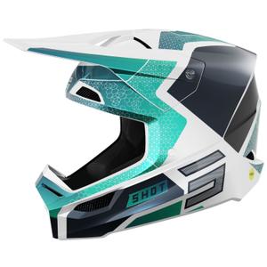 Kask motocrossowy Shot Race Phaser perłowo-czarno-turkusowo-biały
