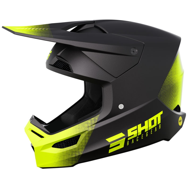Kask motocrossowy Shot Race Raw w kolorze czarnym fluo żółtym matowym Wyprzedaż