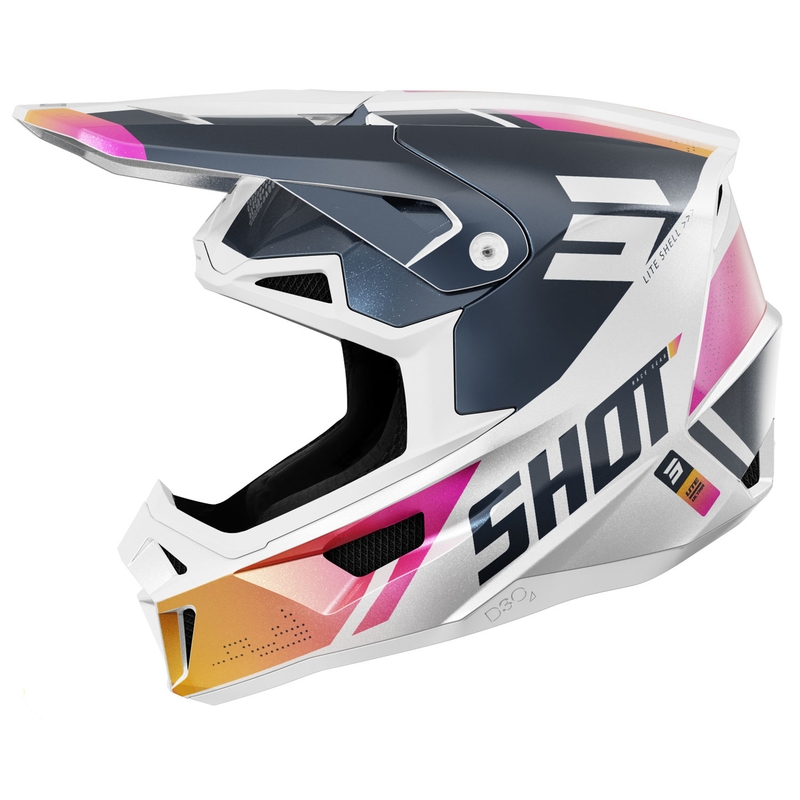Kask motocrossowy Shot Lite Ultra perłowo niebiesko-pomarańczowo-różowy