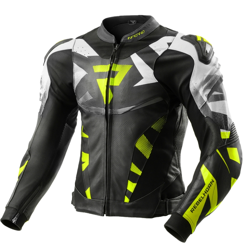 Skórzana kurtka motocyklowa Rebelhorn Inferno w kolorze czarno-fluo żółtym