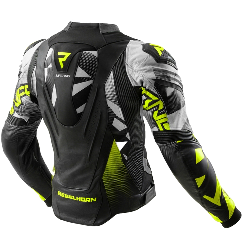 Skórzana kurtka motocyklowa Rebelhorn Inferno w kolorze czarno-fluo żółtym