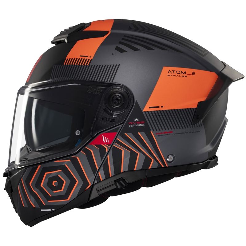 Kask motocyklowy składany MT Atom 2 SV Strange w kolorze szaro-czarno-pomarańczowym