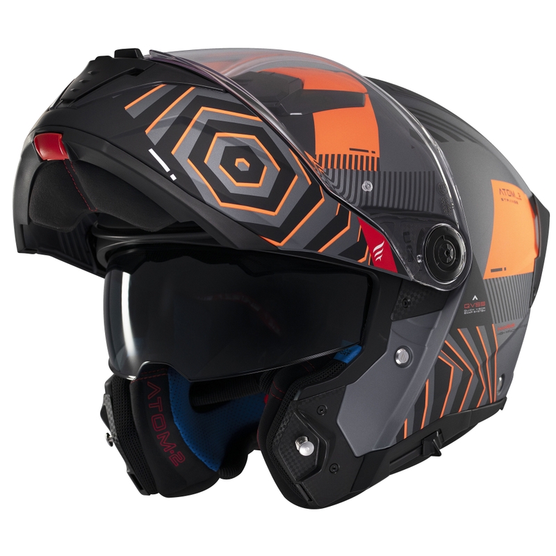 Kask motocyklowy składany MT Atom 2 SV Strange w kolorze szaro-czarno-pomarańczowym