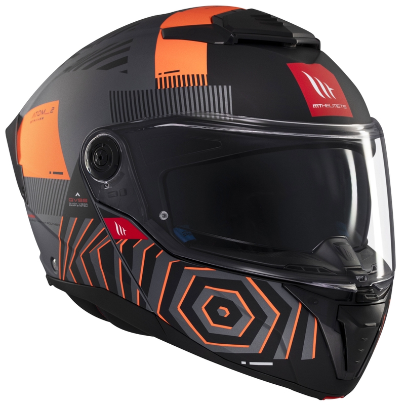 Kask motocyklowy składany MT Atom 2 SV Strange w kolorze szaro-czarno-pomarańczowym