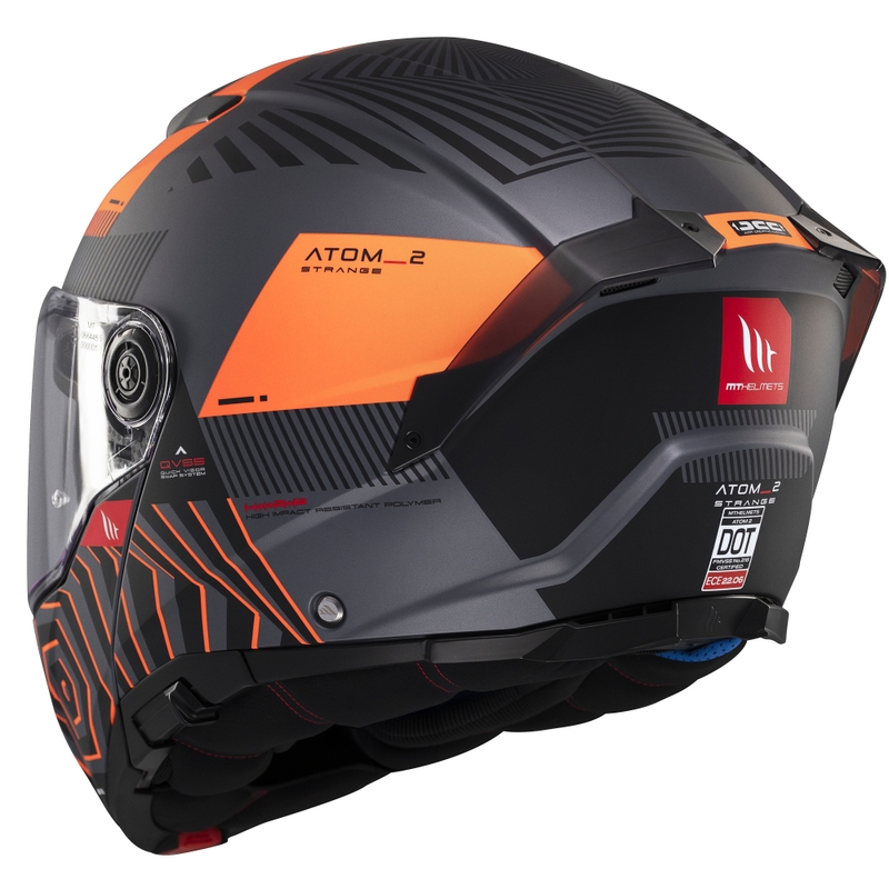 Kask motocyklowy składany MT Atom 2 SV Strange w kolorze szaro-czarno-pomarańczowym