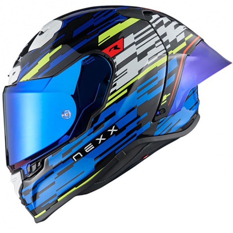 Zintegrowany kask motocyklowy Nexx X.R3R Glitch Racer niebiesko-fluo żółty wyprzedaż