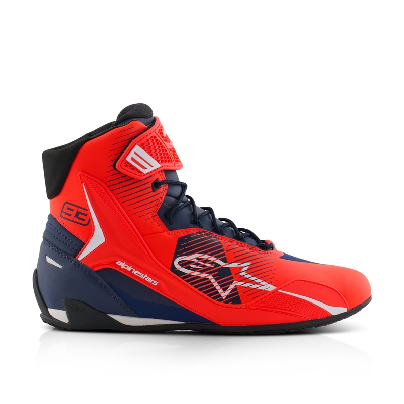 Buty motocyklowe Alpinestars Faster-4 kolekcja MM93 fluo czerwono-niebiesko-białe