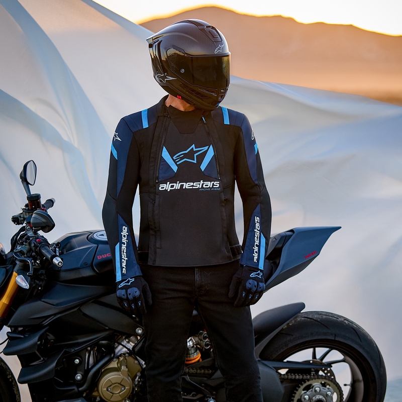 Kurtka motocyklowa Alpinestars T-Stunt Air czarno-niebiesko-jasnoniebieska