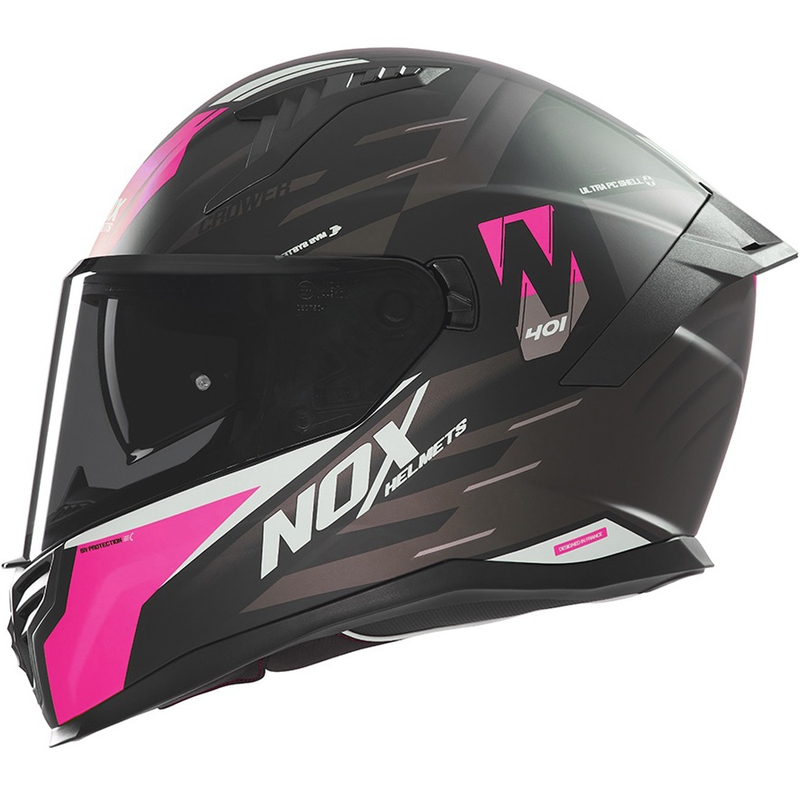Kask motocyklowy integralny NOX N401 Crower matowy czarno-różowy