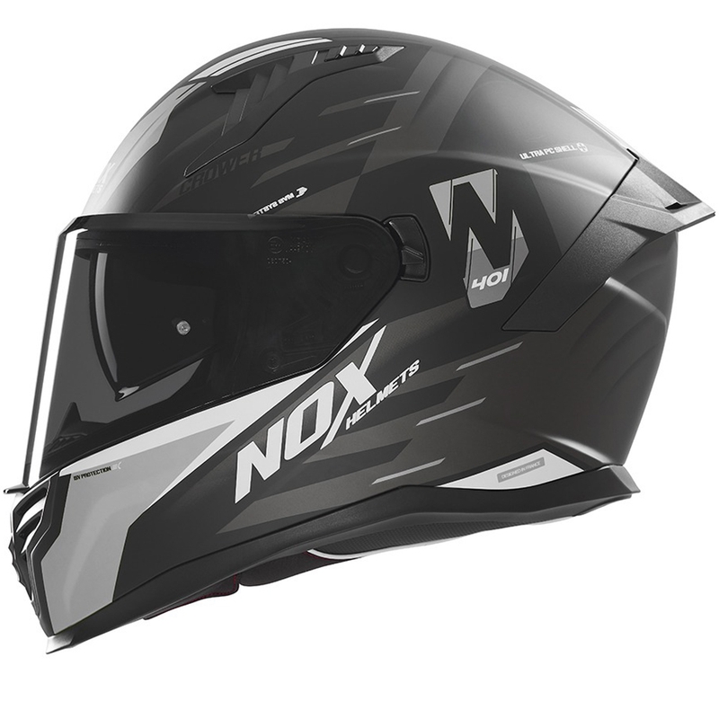 Kask motocyklowy integralny NOX N401 Crower matowy czarno-srebrny