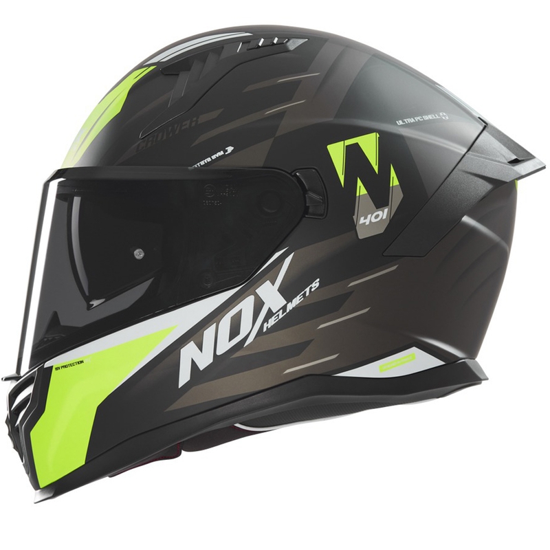 Kask motocyklowy integralny NOX N401 Crower matowy czarny-fluo żółty