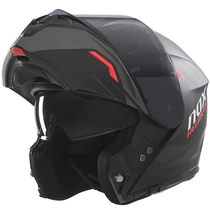 Kask motocyklowy typu flip-up NOX N968 Ultra matowy czarno-czerwony