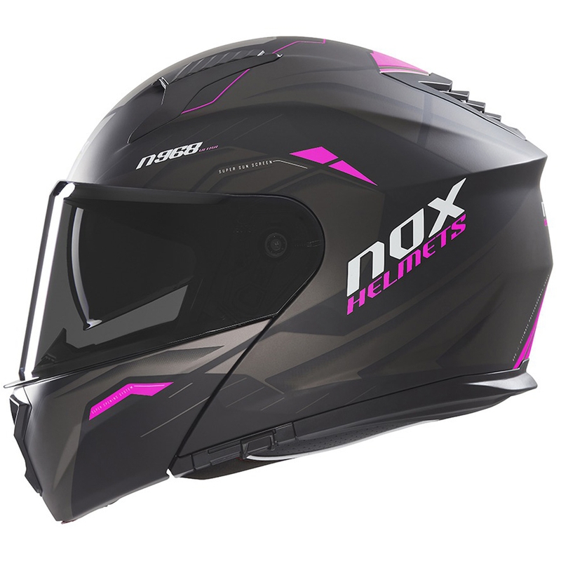 Kask motocyklowy typu flip-up NOX N968 Ultra matowy czarno-różowy