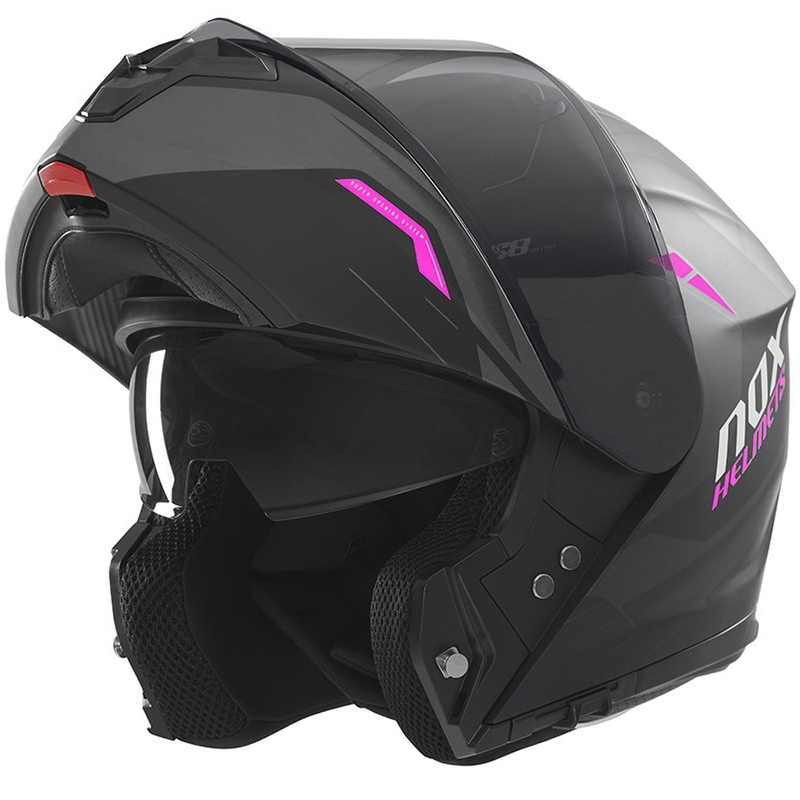 Kask motocyklowy typu flip-up NOX N968 Ultra matowy czarno-różowy