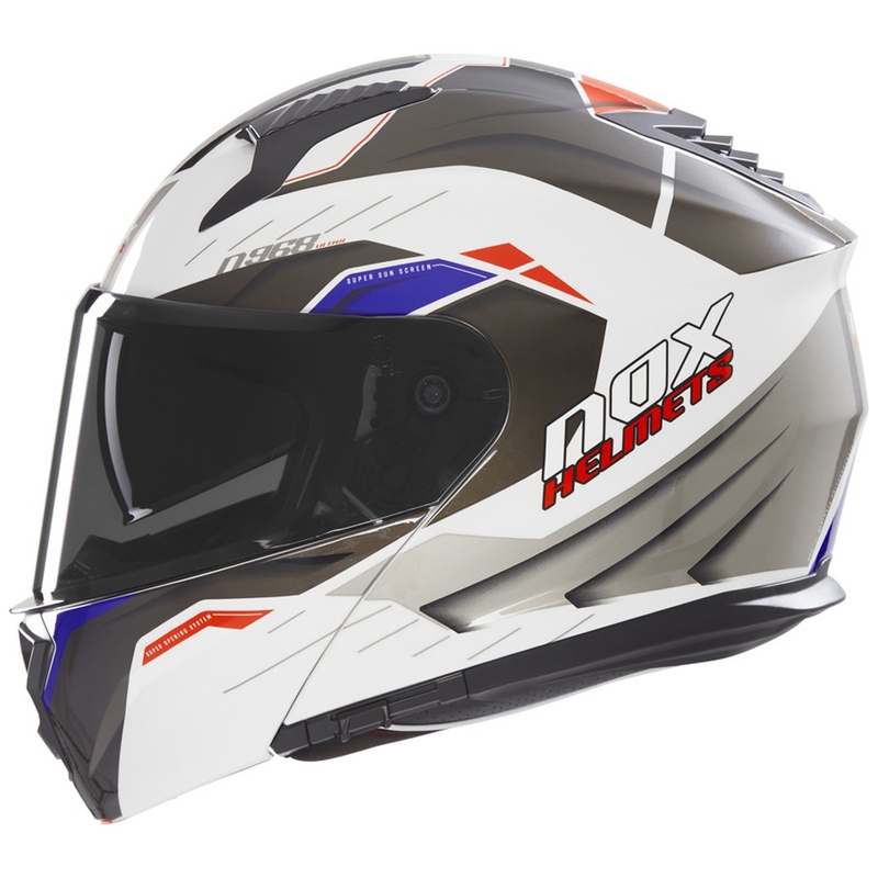 Kask motocyklowy typu flip-up NOX N968 Ultra biało-szary
