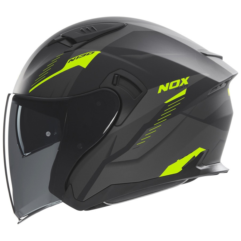 Kask motocyklowy otwarty NOX N130 Myst matowy czarny-fluo żółty
