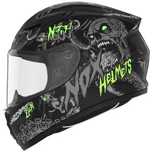 Kask motocyklowy integralny dziecięcy NOX N731 ZUMBI matowy czarno-zielony