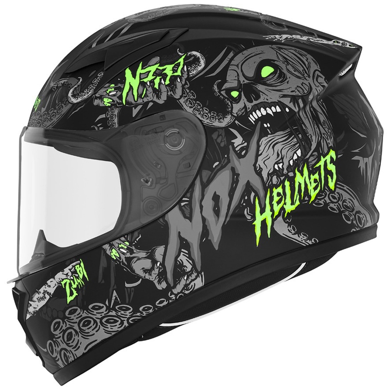 Kask motocyklowy integralny dziecięcy NOX N731 ZUMBI matowy czarno-zielony