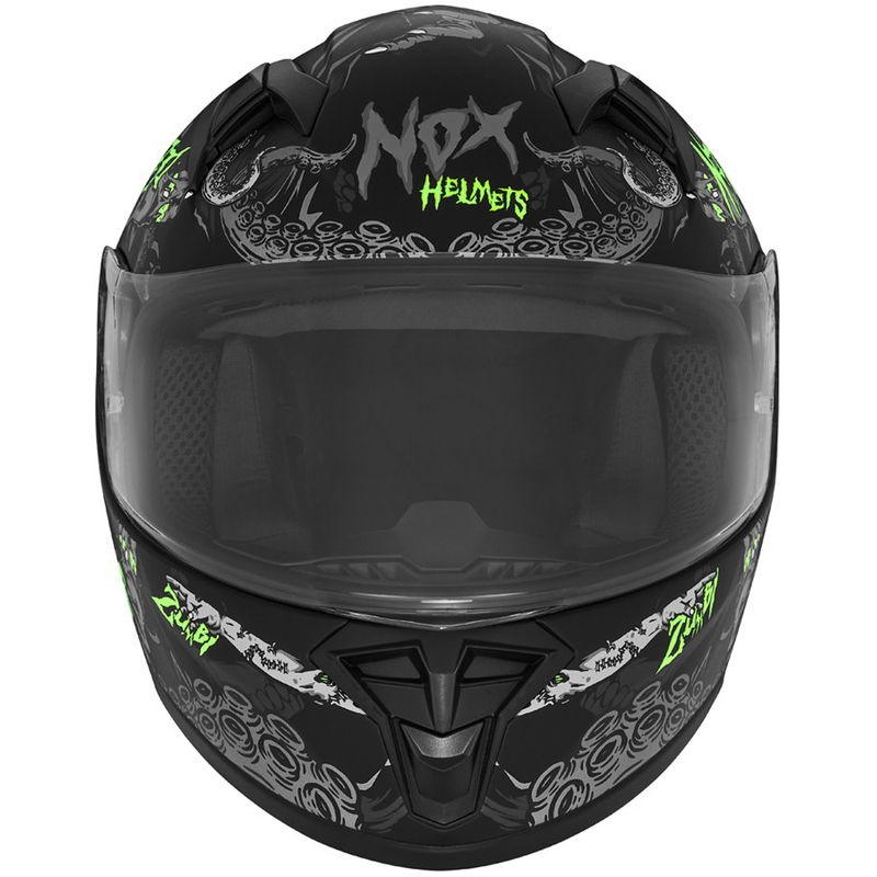 Kask motocyklowy integralny dziecięcy NOX N731 ZUMBI matowy czarno-zielony