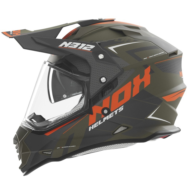 Kask motocyklowy Enduro NOX N312 Vapor matowy khaki-pomarańczowy