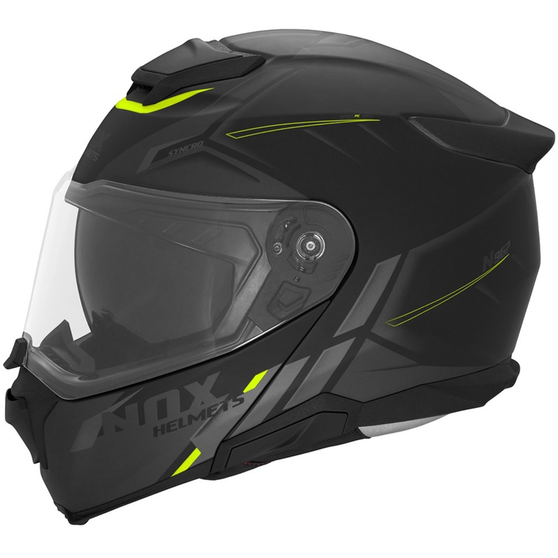 Kask motocyklowy typu flip-up NOX N967 Synchro matowy czarno-fluo żółty