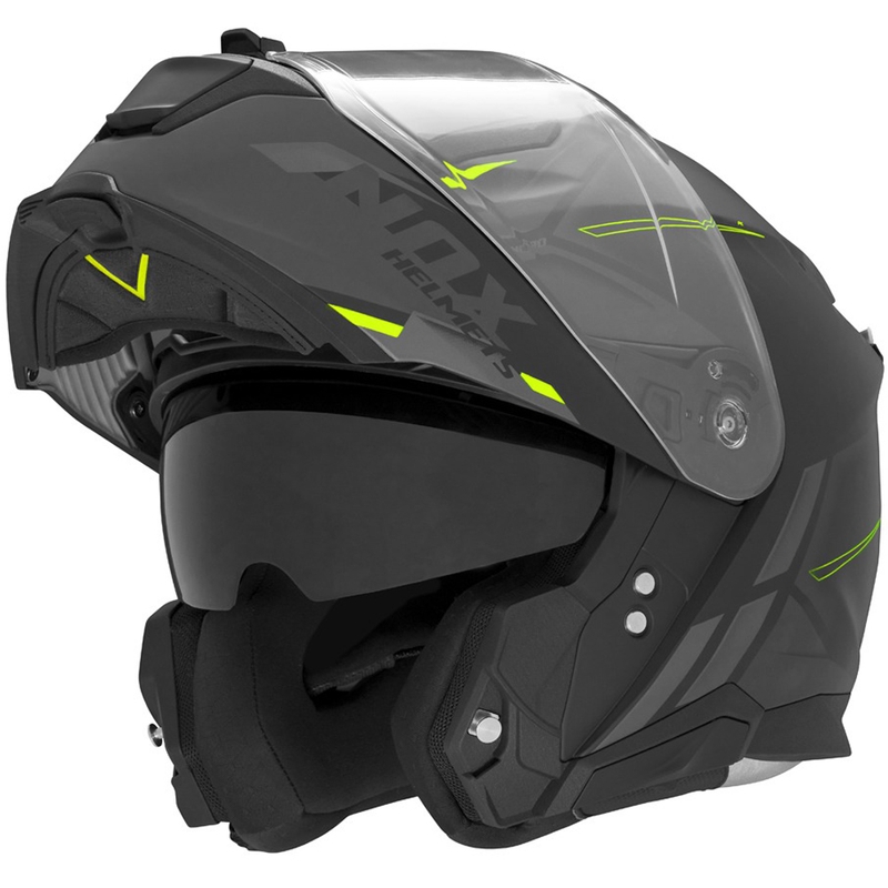 Kask motocyklowy typu flip-up NOX N967 Synchro matowy czarno-fluo żółty