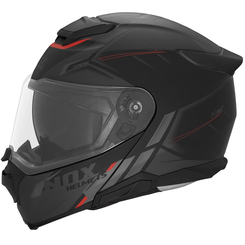Kask motocyklowy z klapką NOX N967 Synchro matowy czarno-czerwony