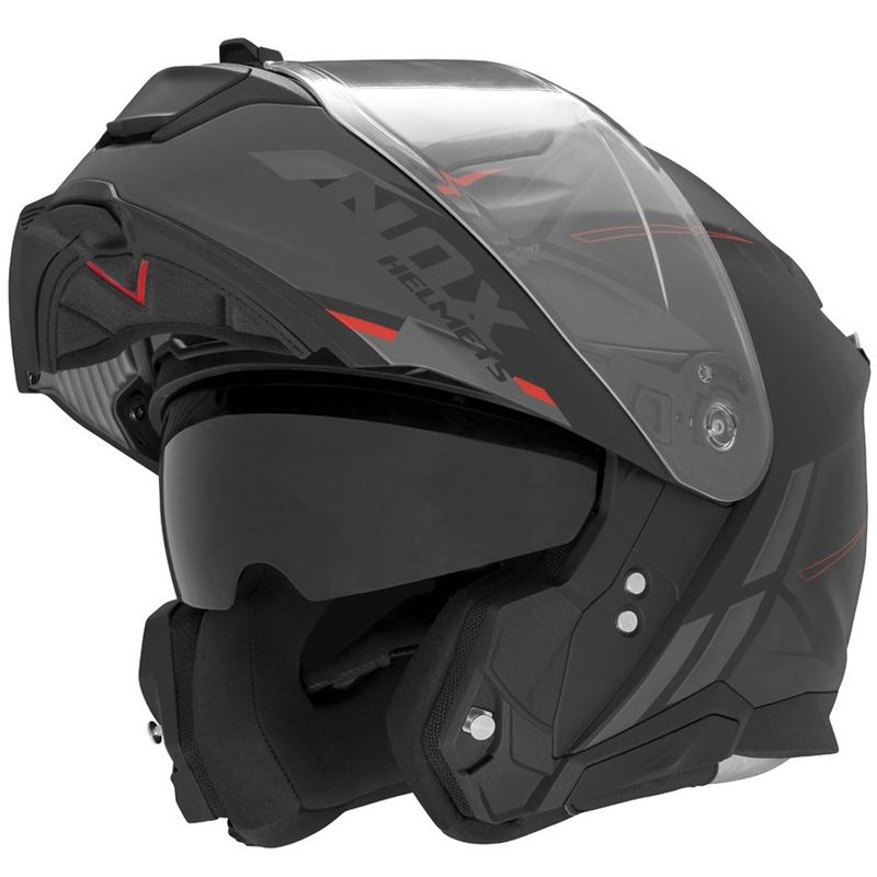 Kask motocyklowy z klapką NOX N967 Synchro matowy czarno-czerwony