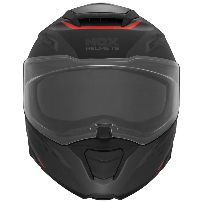Kask motocyklowy z klapką NOX N967 Synchro matowy czarno-czerwony