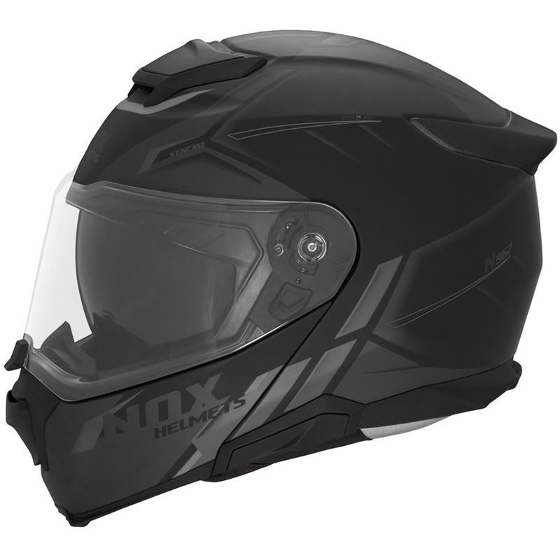 Kask motocyklowy z klapką NOX N967 Synchro matowy czarno-szary