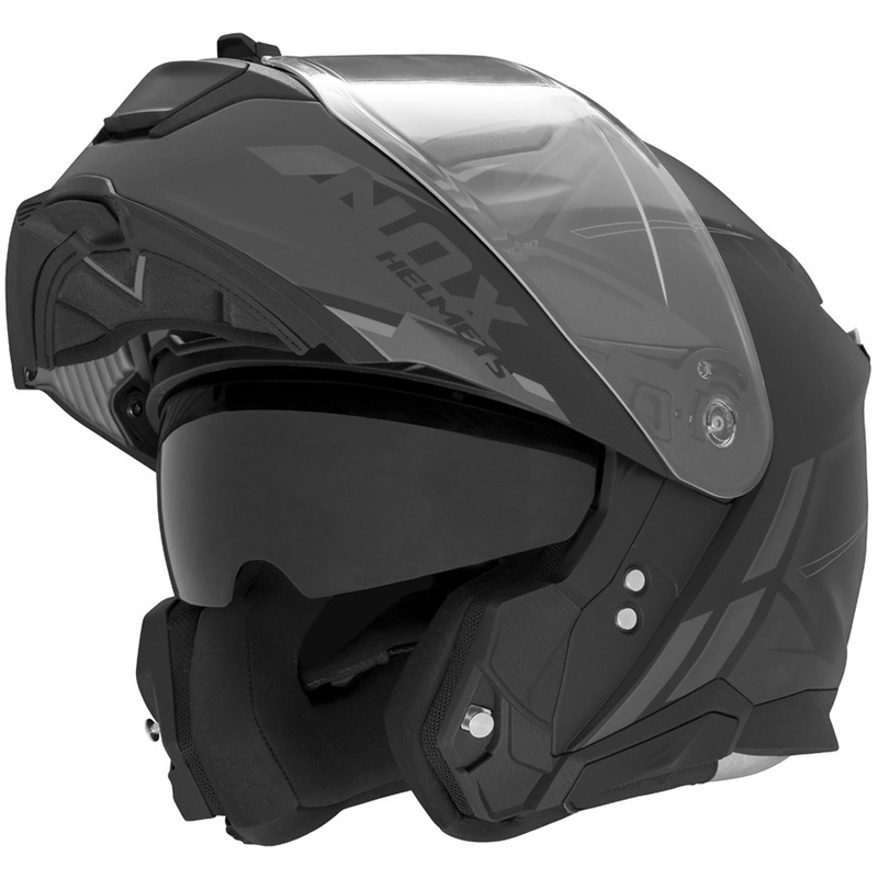 Kask motocyklowy z klapką NOX N967 Synchro matowy czarno-szary