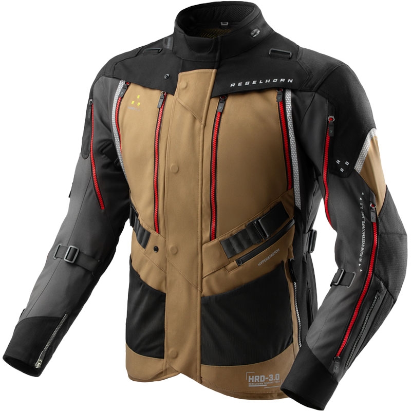 Kurtka motocyklowa Rebelhorn Hardy 3.0 beżowo-szaro-czerwona
