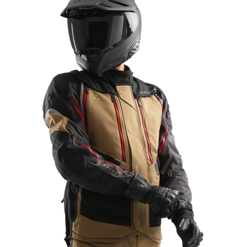Kurtka motocyklowa Rebelhorn Hardy 3.0 beżowo-szaro-czerwona