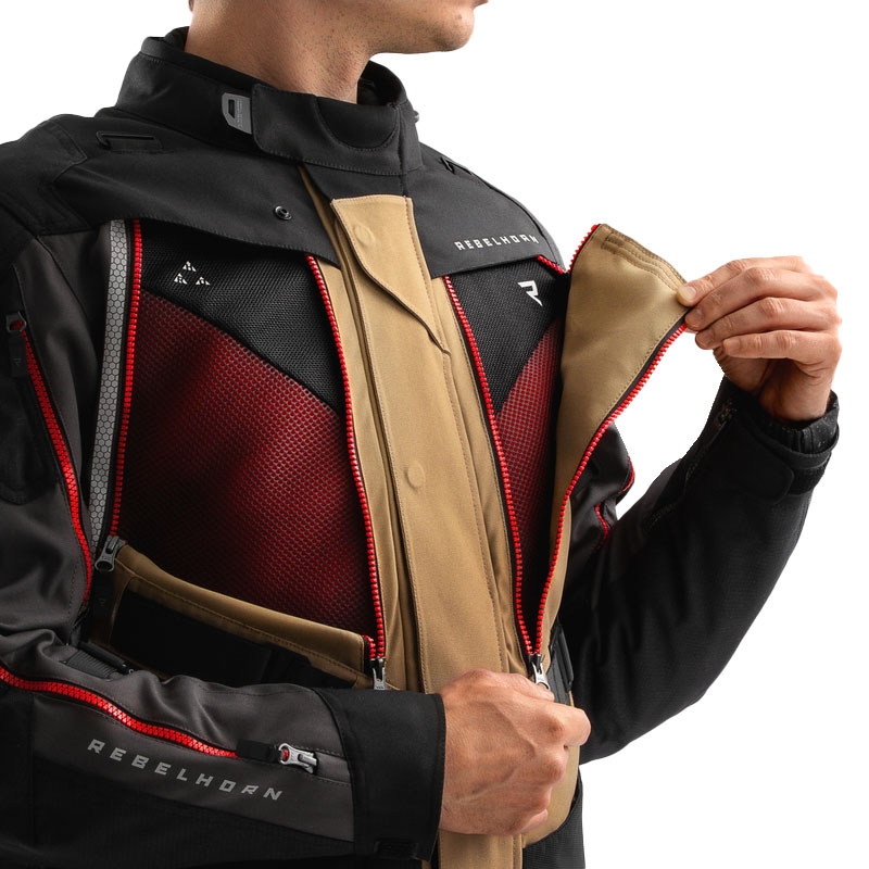 Kurtka motocyklowa Rebelhorn Hardy 3.0 beżowo-szaro-czerwona
