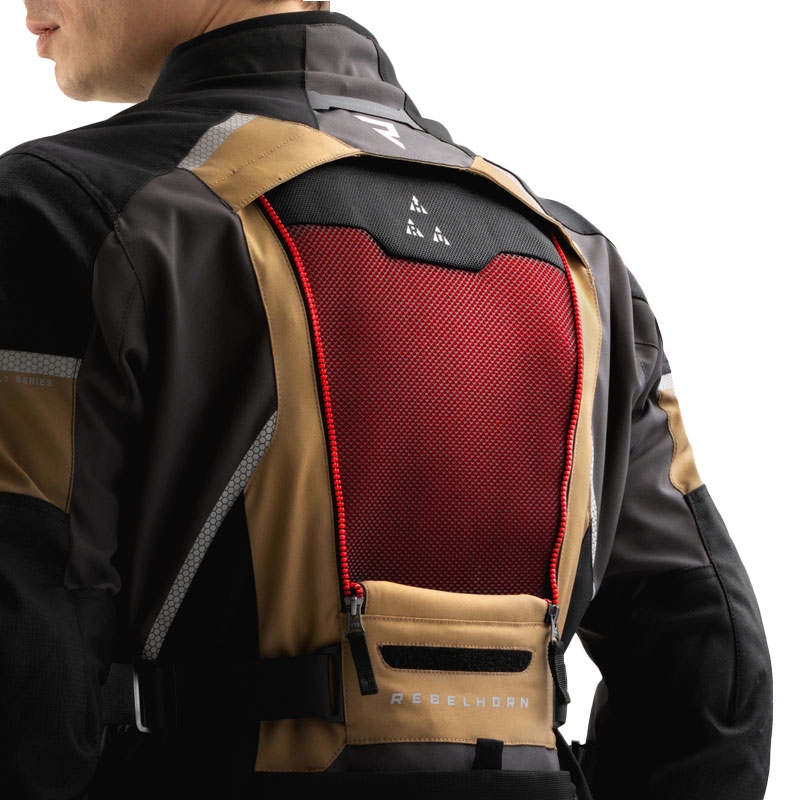 Kurtka motocyklowa Rebelhorn Hardy 3.0 beżowo-szaro-czerwona