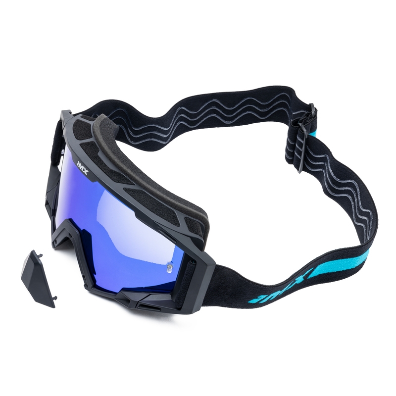 Gogle motocrossowe iMX Sand czarno-niebieskie z niebieskim irydowym pleksiglasem