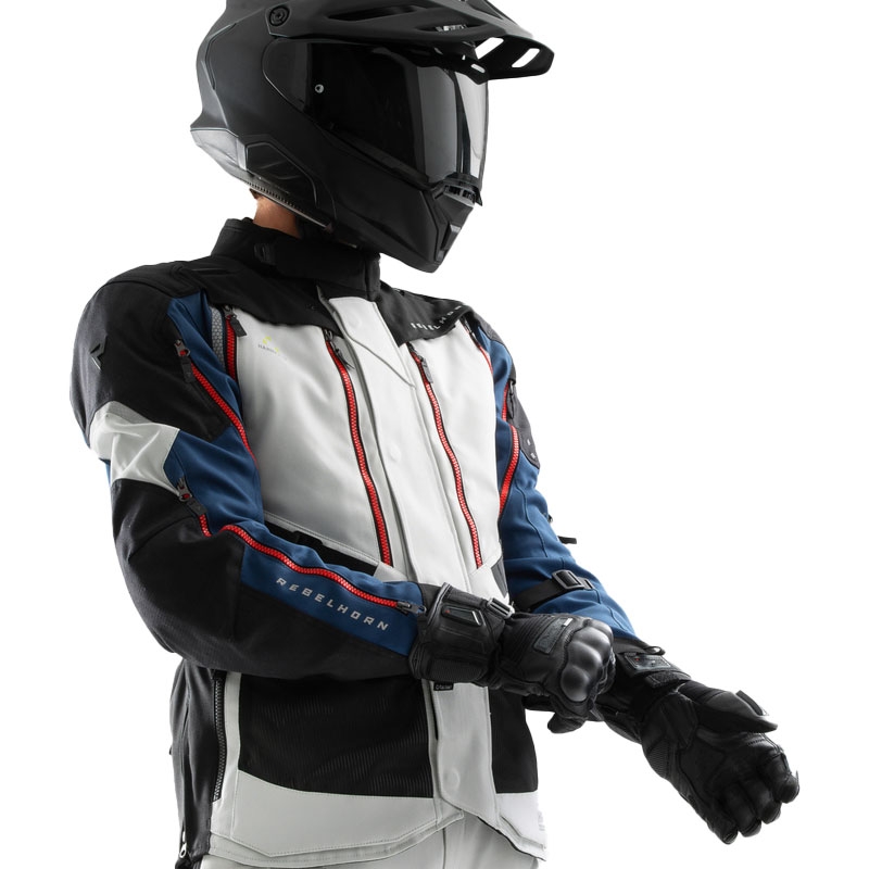 Kurtka motocyklowa Rebelhorn Hardy 3.0 niebiesko-szaro-czerwona