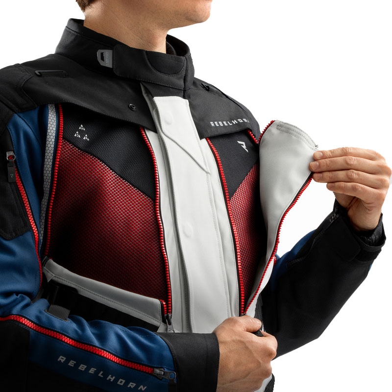Kurtka motocyklowa Rebelhorn Hardy 3.0 niebiesko-szaro-czerwona