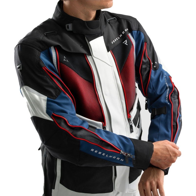 Kurtka motocyklowa Rebelhorn Hardy 3.0 niebiesko-szaro-czerwona