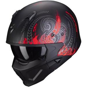 Otwarty hełm z maską SCORPION COVERT-X TATTOO matowy czarno-czerwony