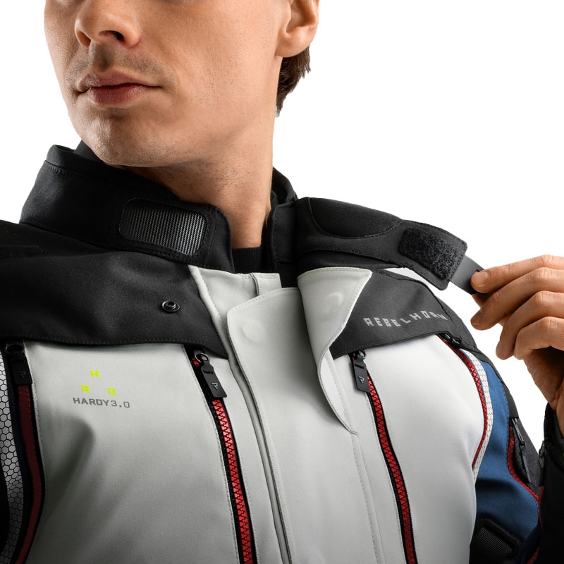 Kurtka motocyklowa Rebelhorn Hardy 3.0 niebiesko-szaro-czerwona