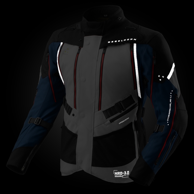 Kurtka motocyklowa Rebelhorn Hardy 3.0 niebiesko-szaro-czerwona